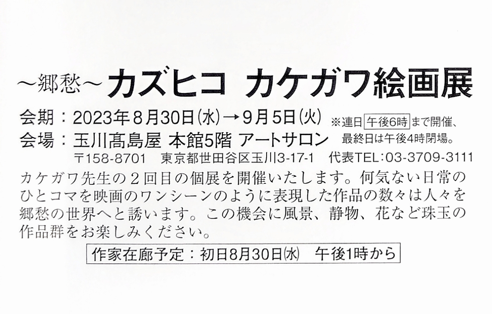 カズヒコカケガワ個展、会期等詳細
